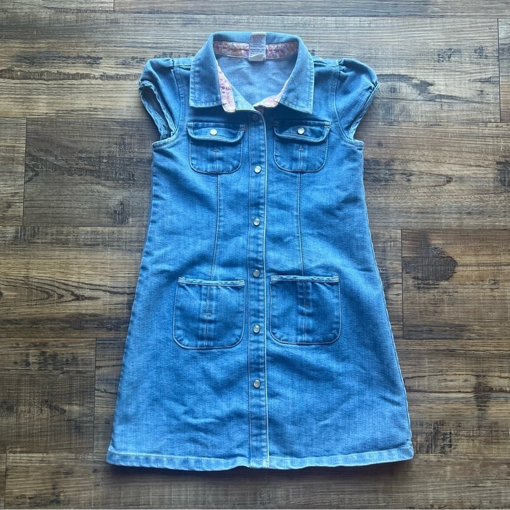 Vintage Old Navy Toddler Girls Denim Pearl Snap Button Retro Dress Size 4t